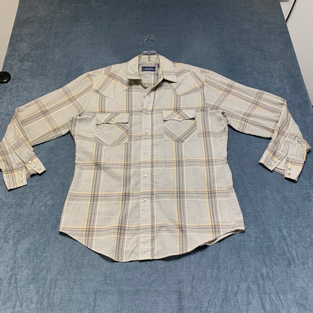 Mervyns Western Shirt Mens Large Multicolor Plaid Cotton Chest Pockets Button Up